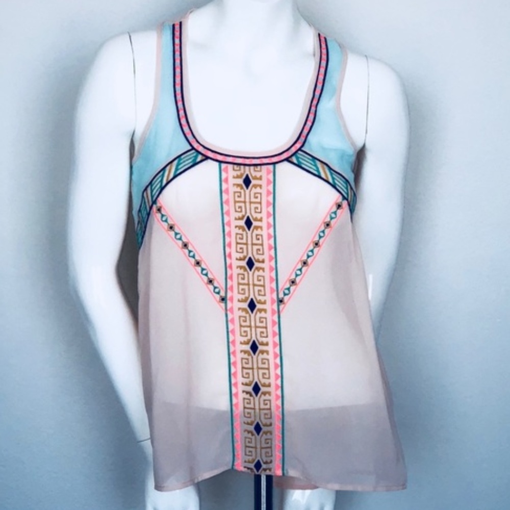 Sheer Pink Embroidered Razor Back Top